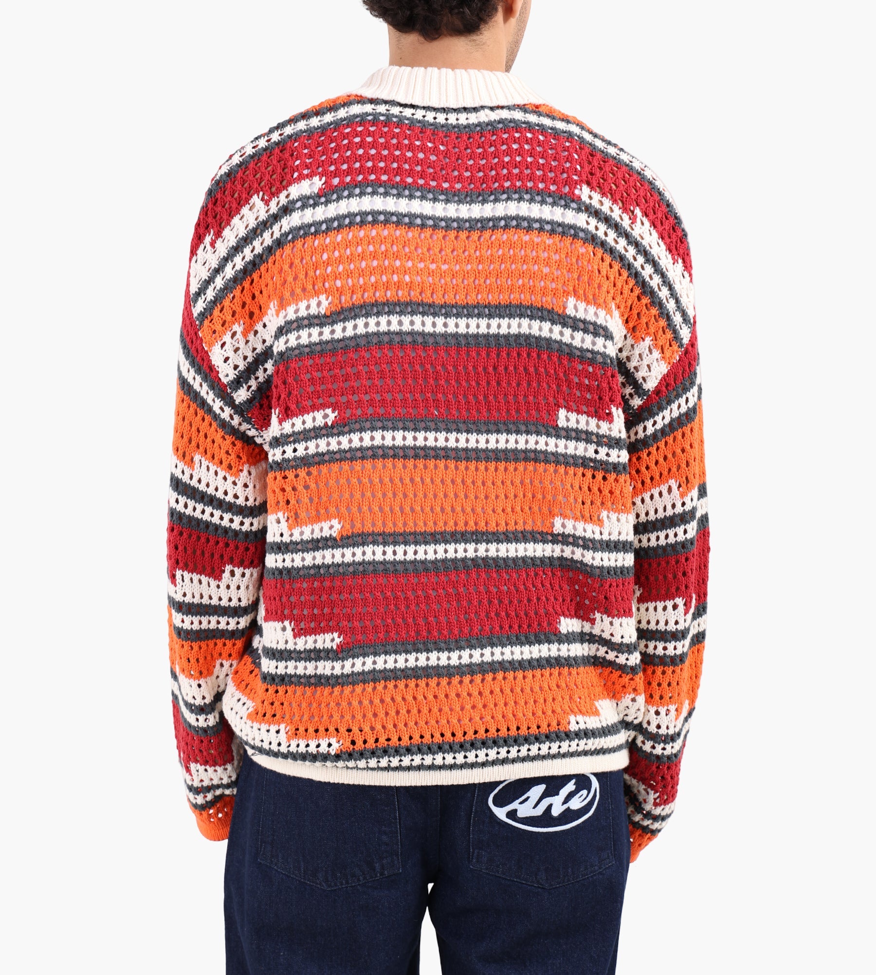 Daily Paper Kente Stripe Knit Polo Haute Red Tigerlily