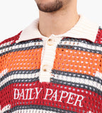 Daily Paper Kente Stripe Knit Polo Haute Red Tigerlily