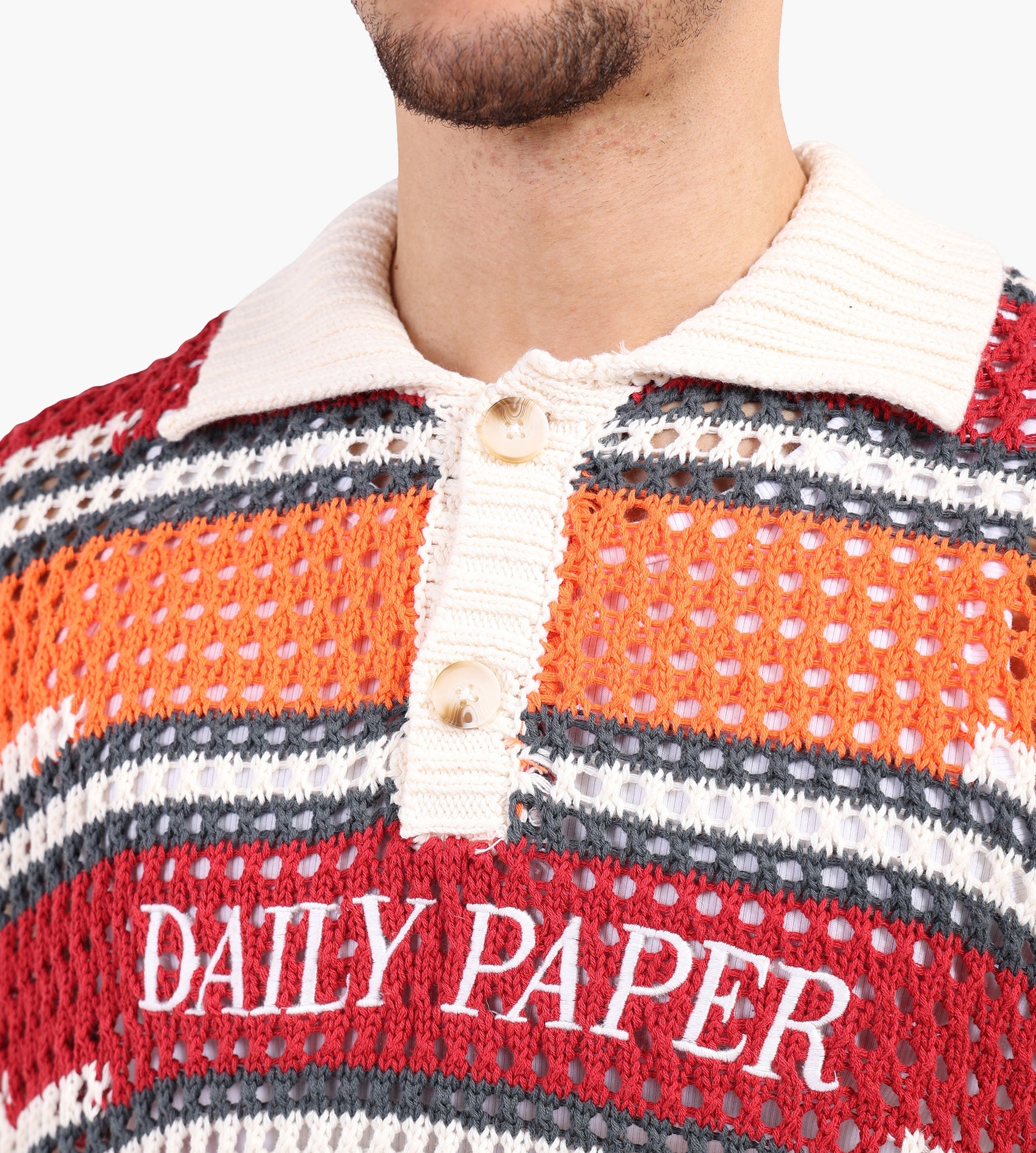 Daily Paper Kente Stripe Knit Polo Haute Red Tigerlily