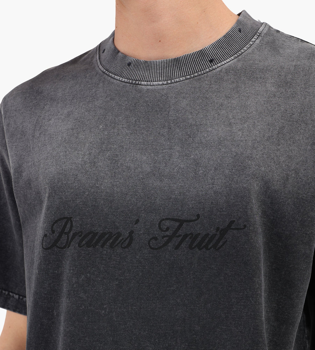 Bram's Fruit Distressed Script Logo T-shirt Shadow Black