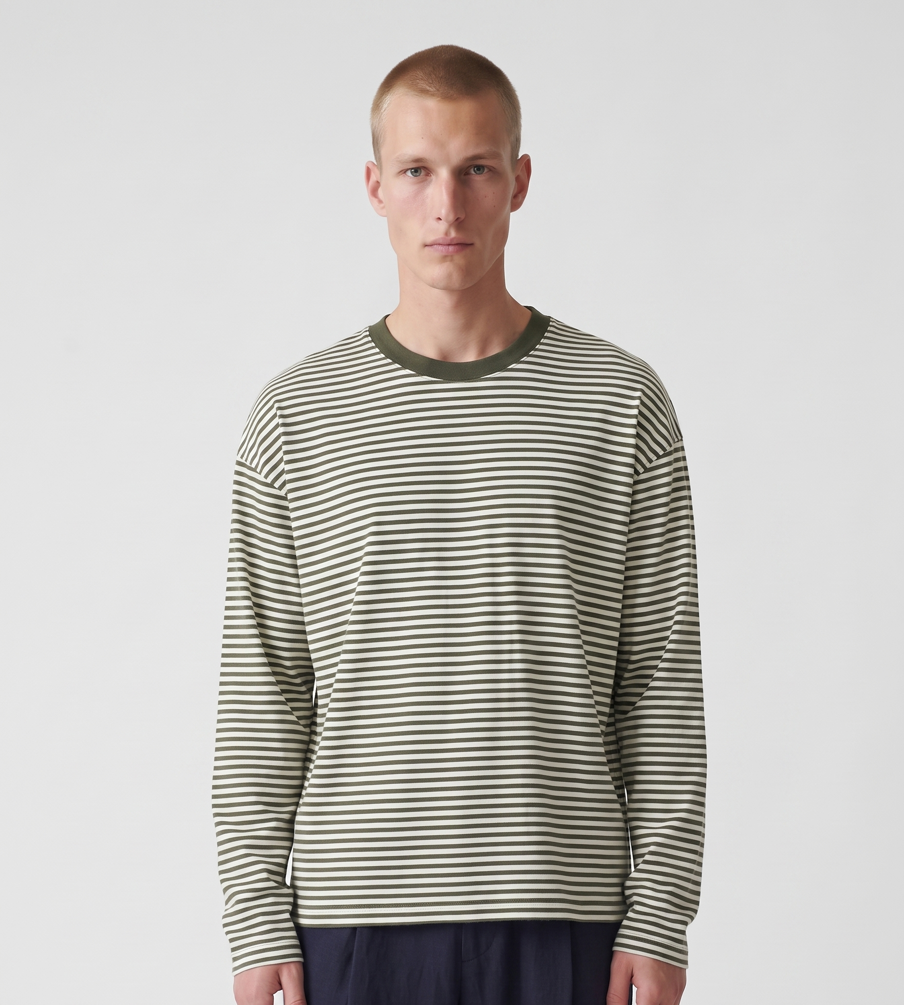 Baskèts Offset Stripe Longsleeve White Green Stripe