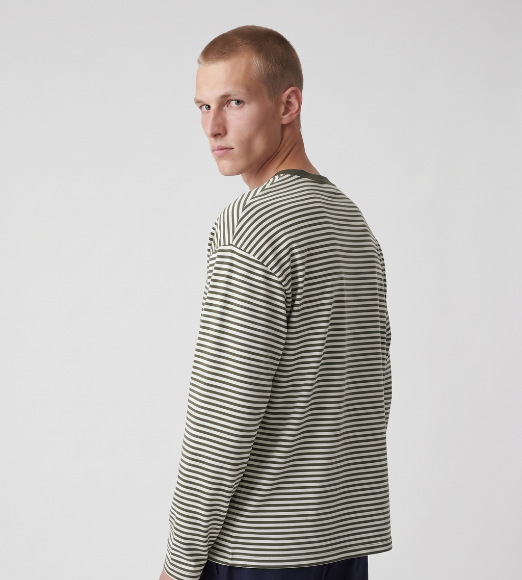 Baskèts Offset Stripe Longsleeve White Green Stripe
