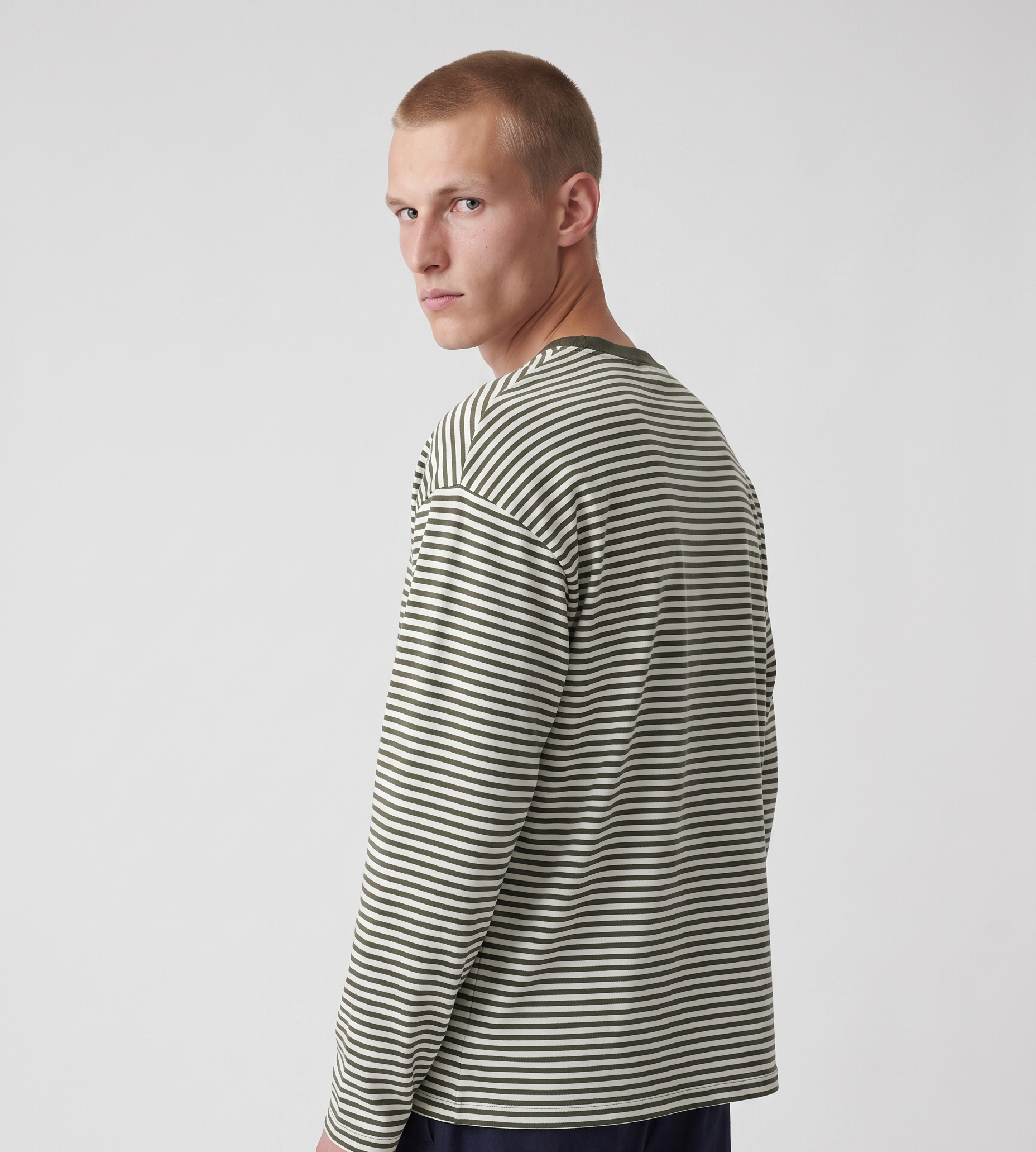 Baskèts Offset Stripe Longsleeve White Green Stripe