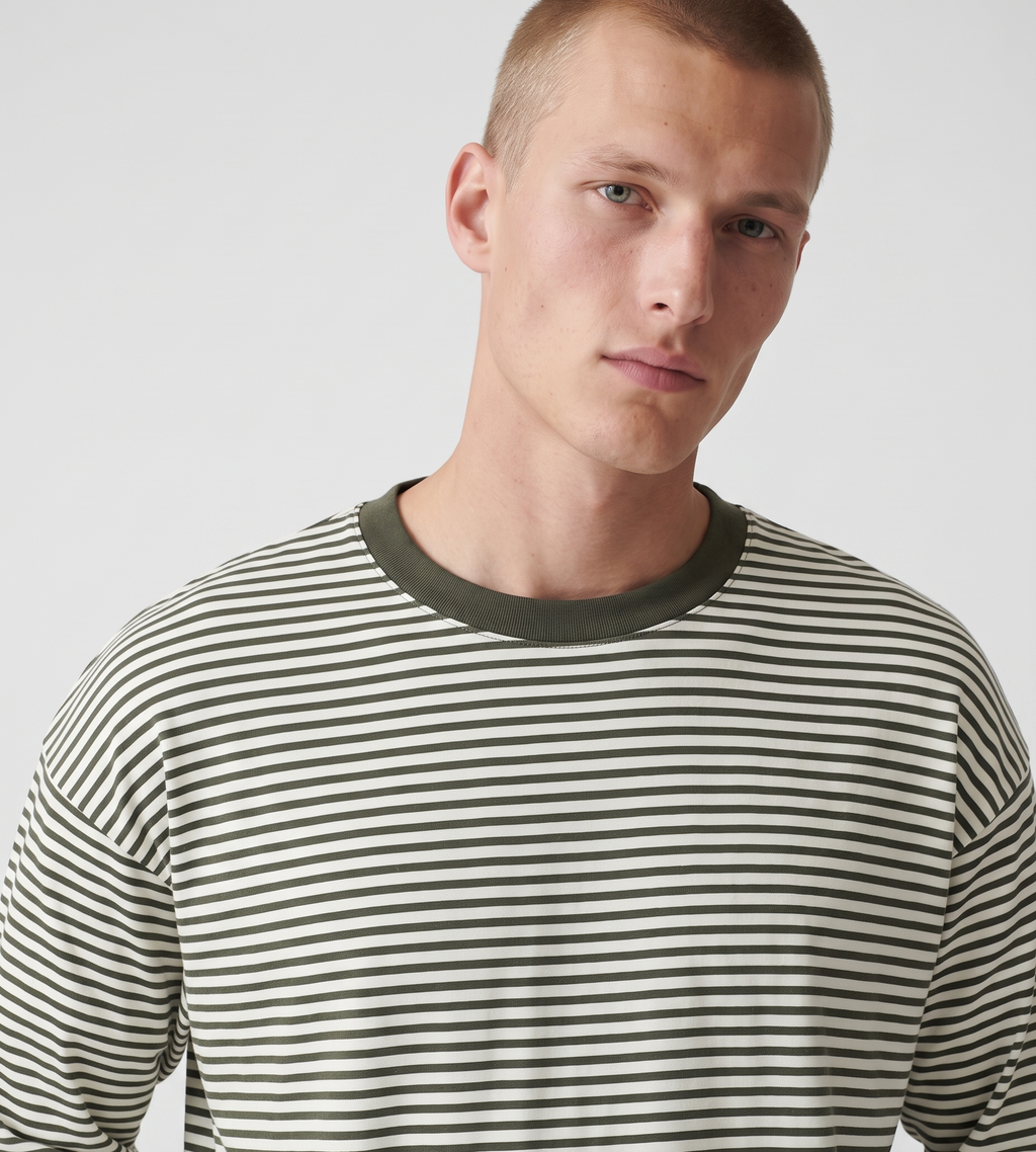 Baskèts Offset Stripe Longsleeve White Green Stripe