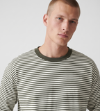 Baskèts Offset Stripe Longsleeve White Green Stripe