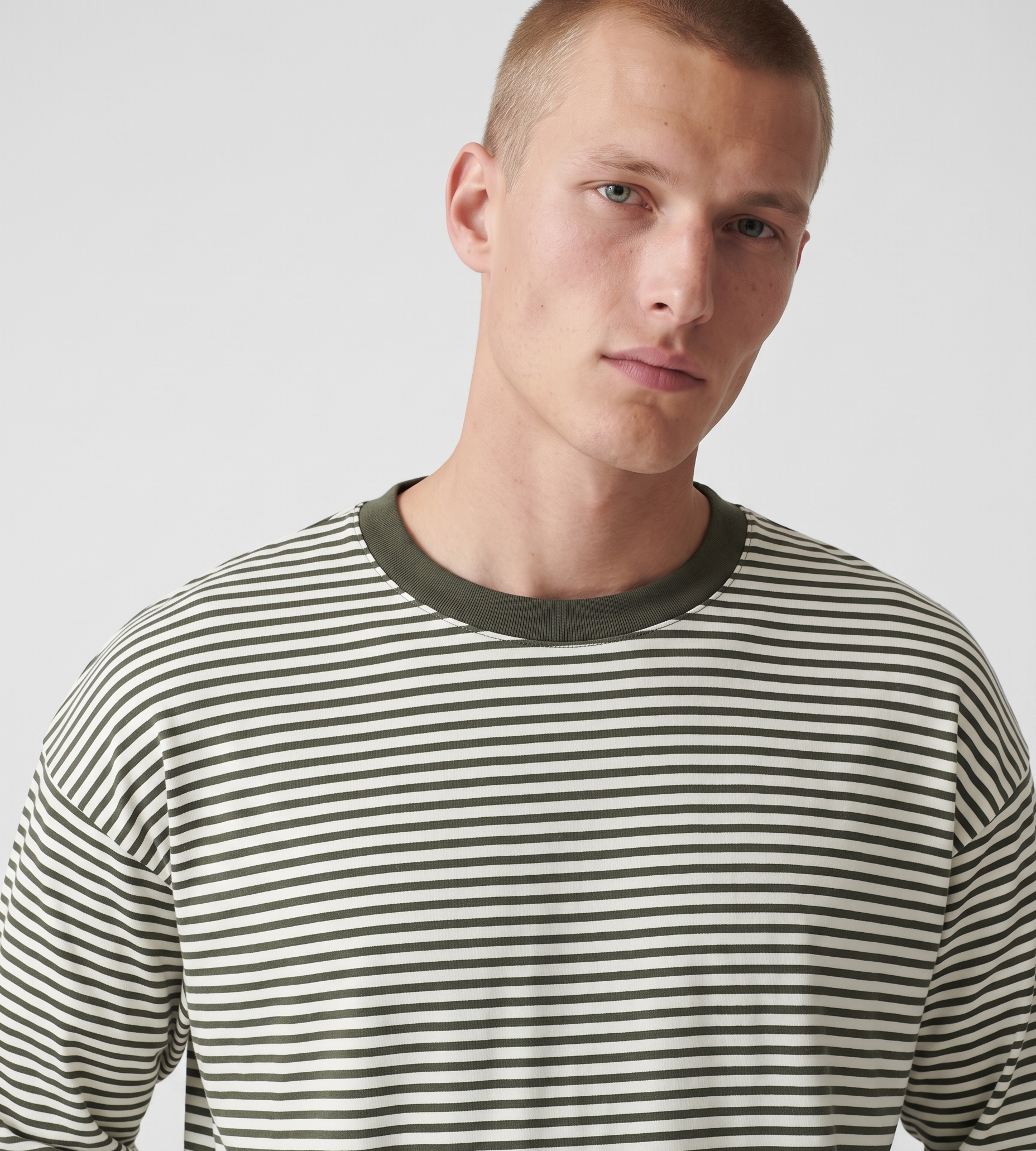 Baskèts Offset Stripe Longsleeve White Green Stripe