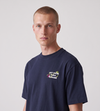 Drôle de Monsieur Vine Embroidered Slogan T-Shirt Navy